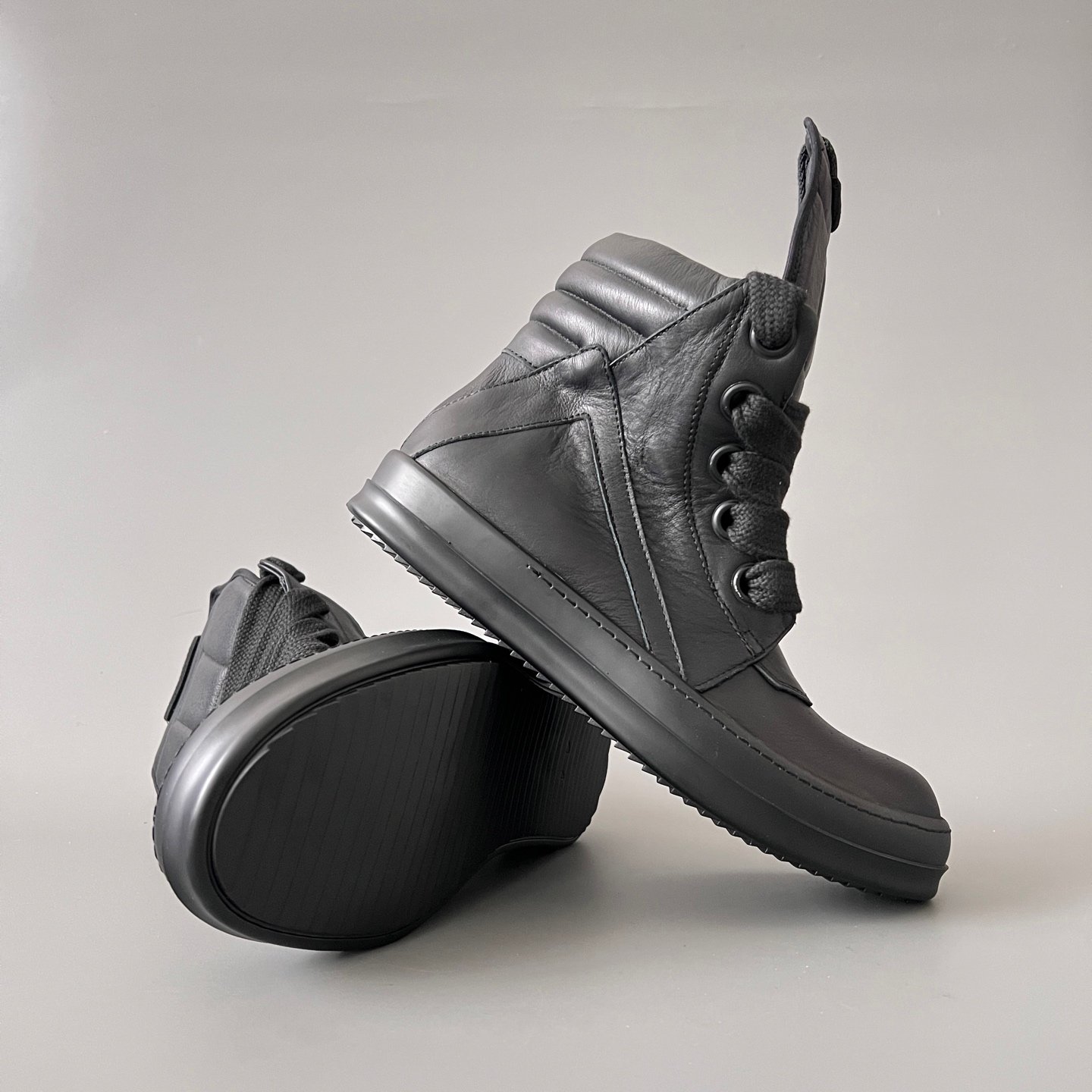 Aurora Custom Rick Owens Mainline Geobasket - "Murdered Out" Triple Black Leather (1:1 Deconstructed) - Image 7