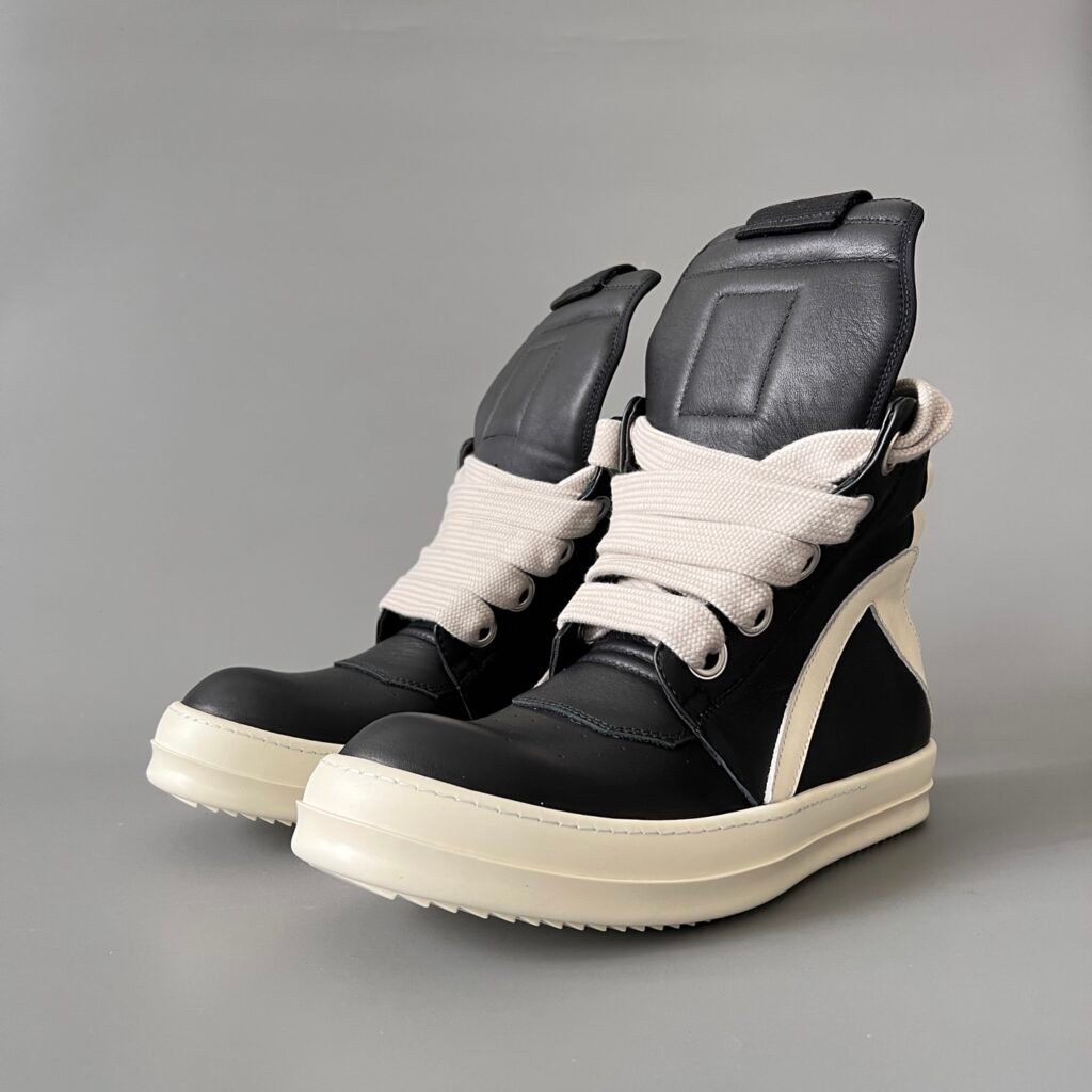 Aurora Custom Rick Owens Mainline Geobasket - Black & Milk Leather with Jumbo Laces (1:1 Deconstructed)