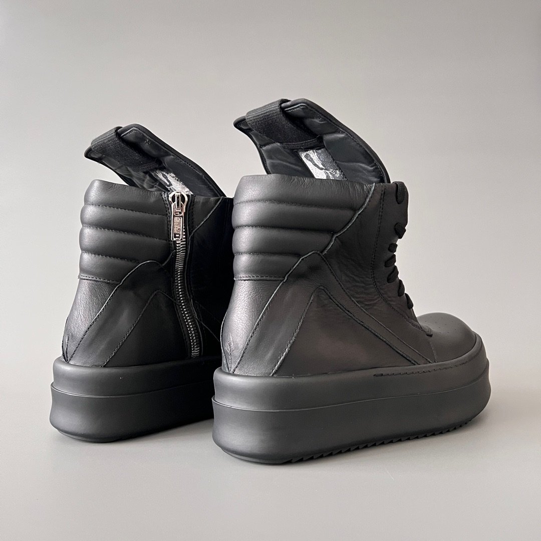 Aurora Custom Rick Owens Mainline Mega Bumper Geobasket - "Murdered Out" Triple Black Leather (1:1 Deconstructed) - Image 4