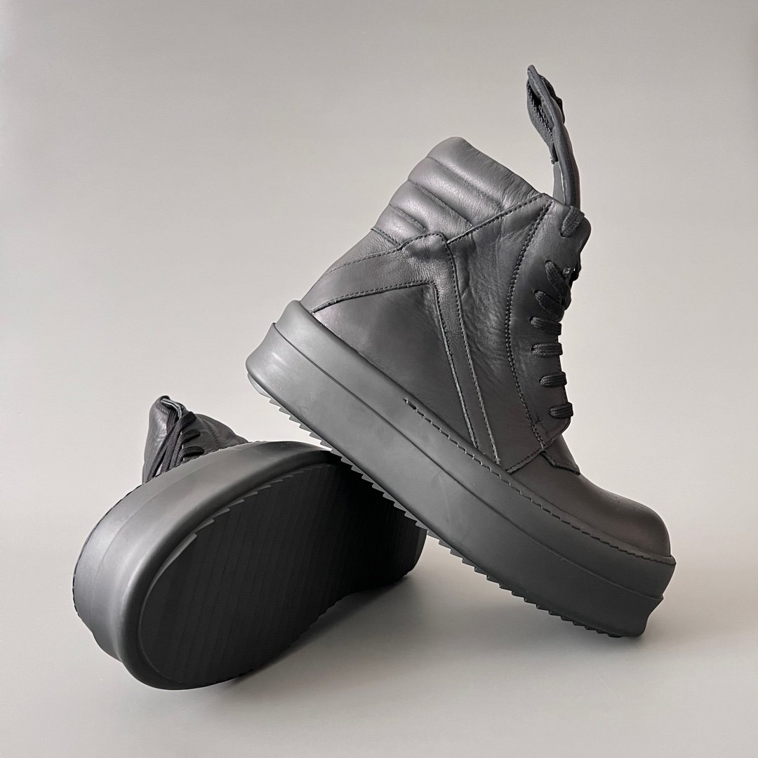 Aurora Custom Rick Owens Mainline Mega Bumper Geobasket - "Murdered Out" Triple Black Leather (1:1 Deconstructed) - Image 7