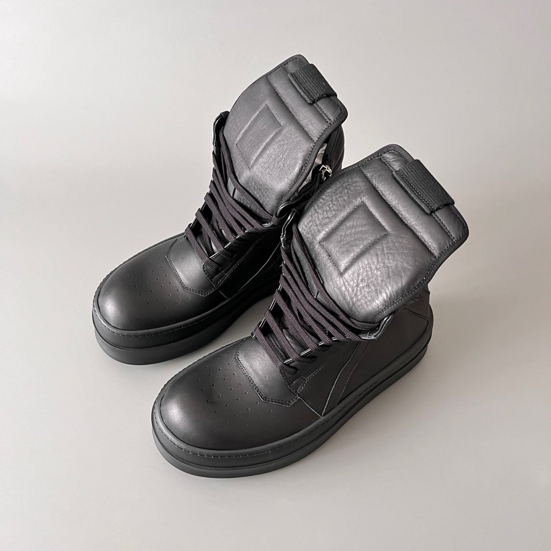 Aurora Custom Rick Owens Mainline Mega Bumper Geobasket - "Murdered Out" Triple Black Leather (1:1 Deconstructed) - Image 8