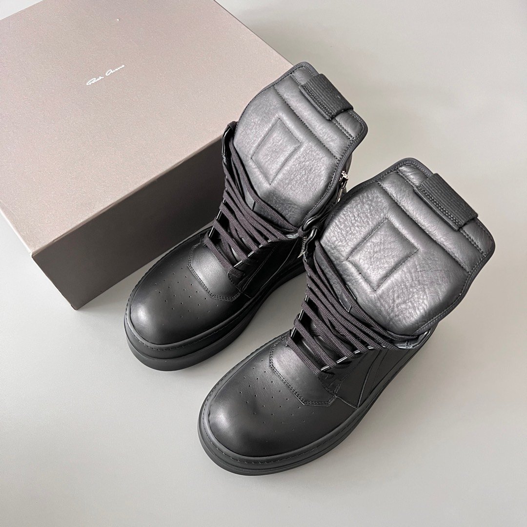 Aurora Custom Rick Owens Mainline Mega Bumper Geobasket - "Murdered Out" Triple Black Leather (1:1 Deconstructed) - Image 9