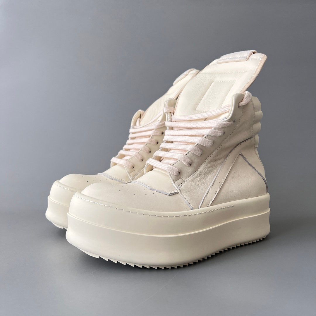 Aurora Custom Rick Owens Mainline Mega Bumper Geobasket - All-Milk White Leather (1:1 Deconstructed)
