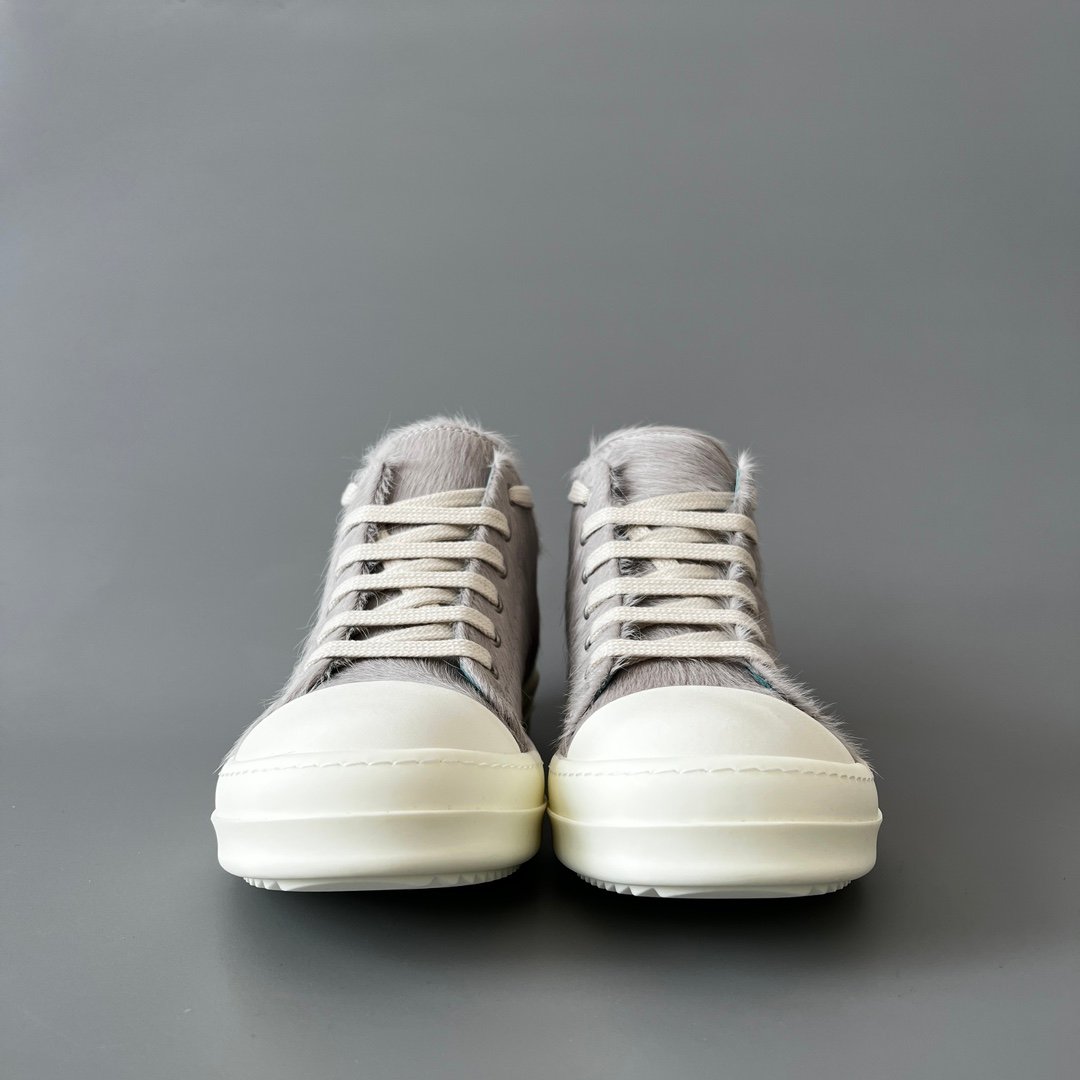 Aurora Custom Rick Owens Mainline Classic Ramones Low - Dust Grey Pony Hair (1:1 Deconstructed) - Image 2