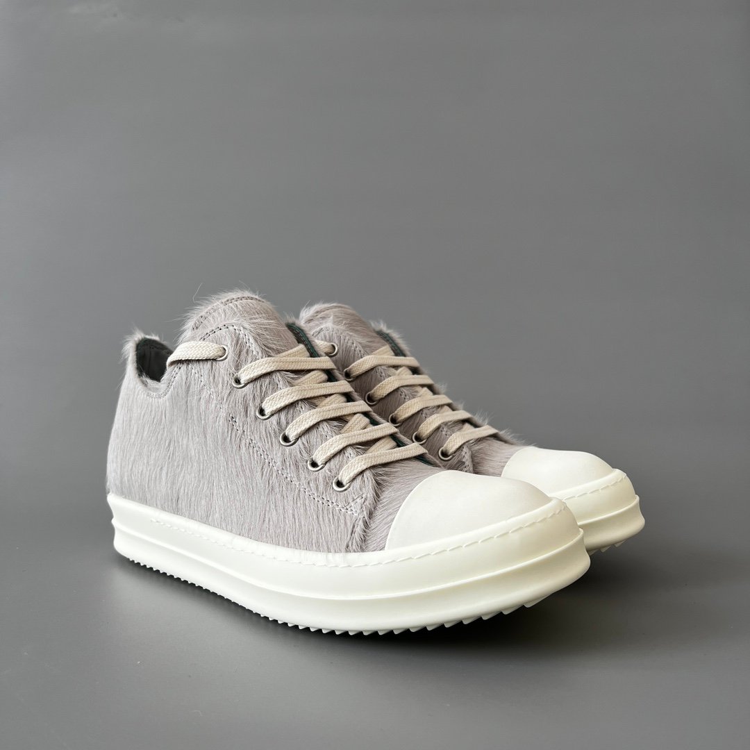 Aurora Custom Rick Owens Mainline Classic Ramones Low - Dust Grey Pony Hair (1:1 Deconstructed) - Image 3