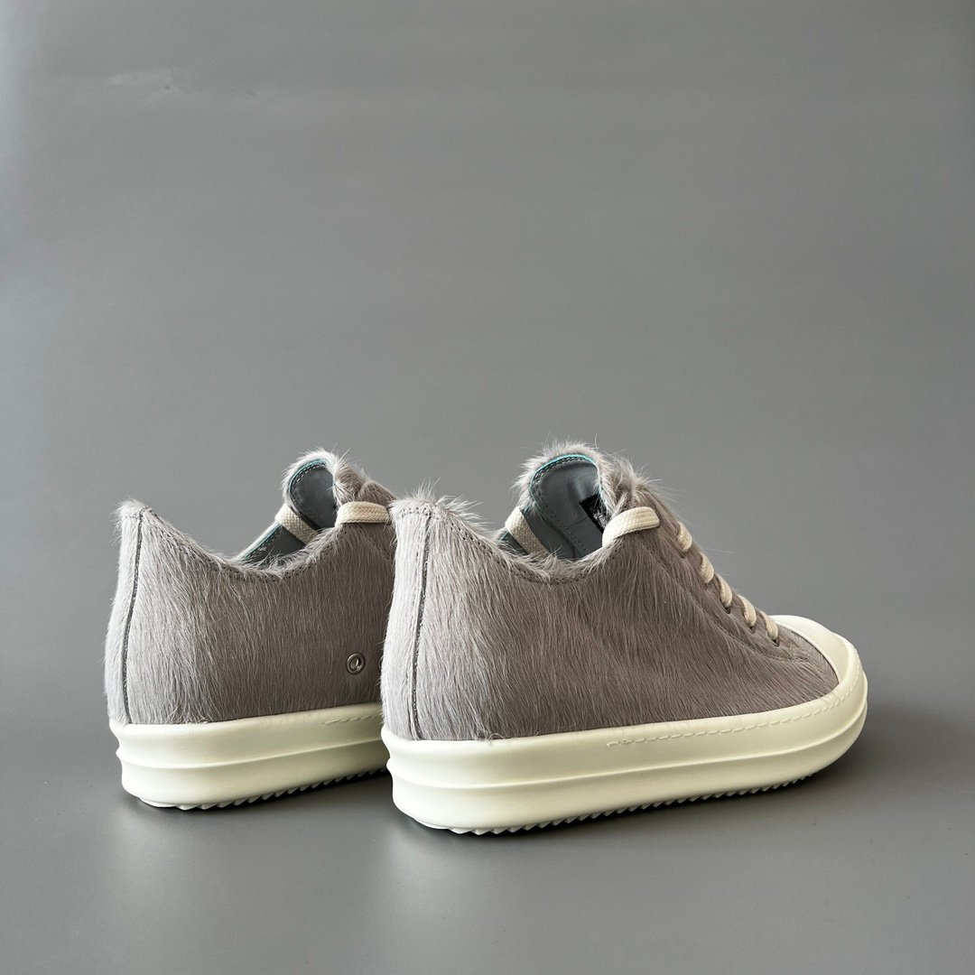 Aurora Custom Rick Owens Mainline Classic Ramones Low - Dust Grey Pony Hair (1:1 Deconstructed) - Image 4