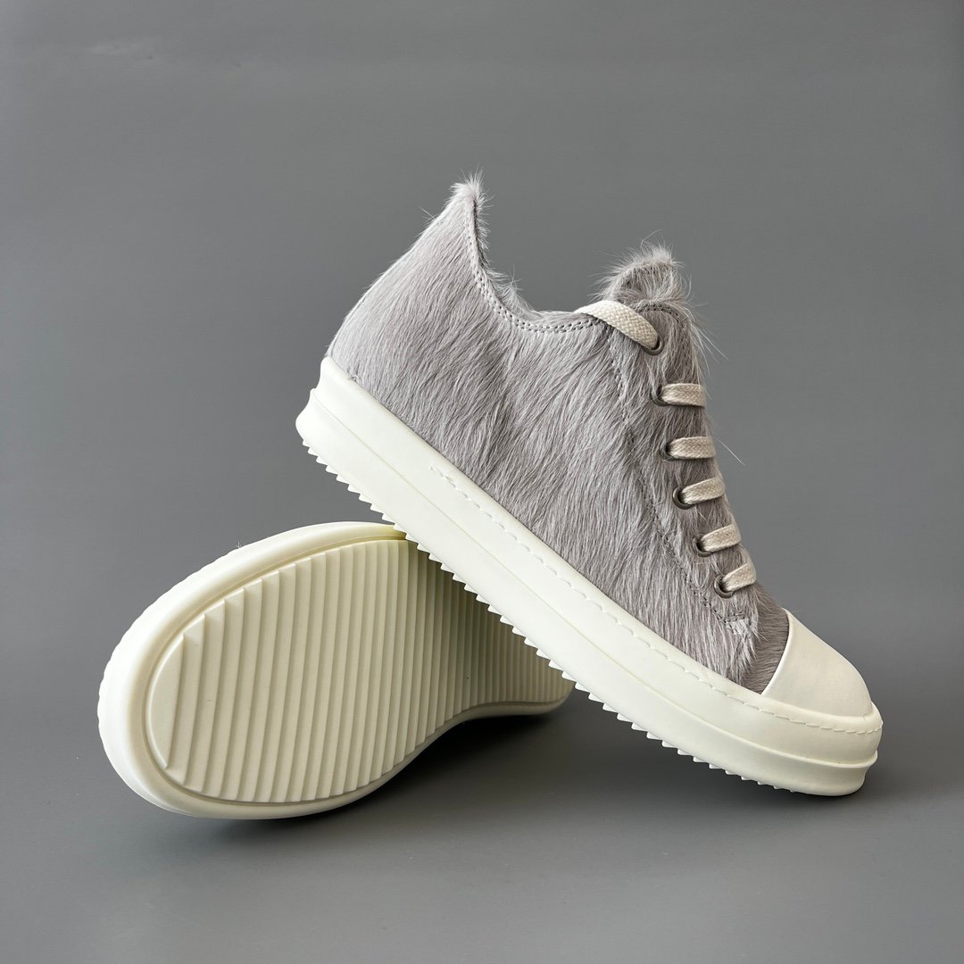 Aurora Custom Rick Owens Mainline Classic Ramones Low - Dust Grey Pony Hair (1:1 Deconstructed) - Image 7