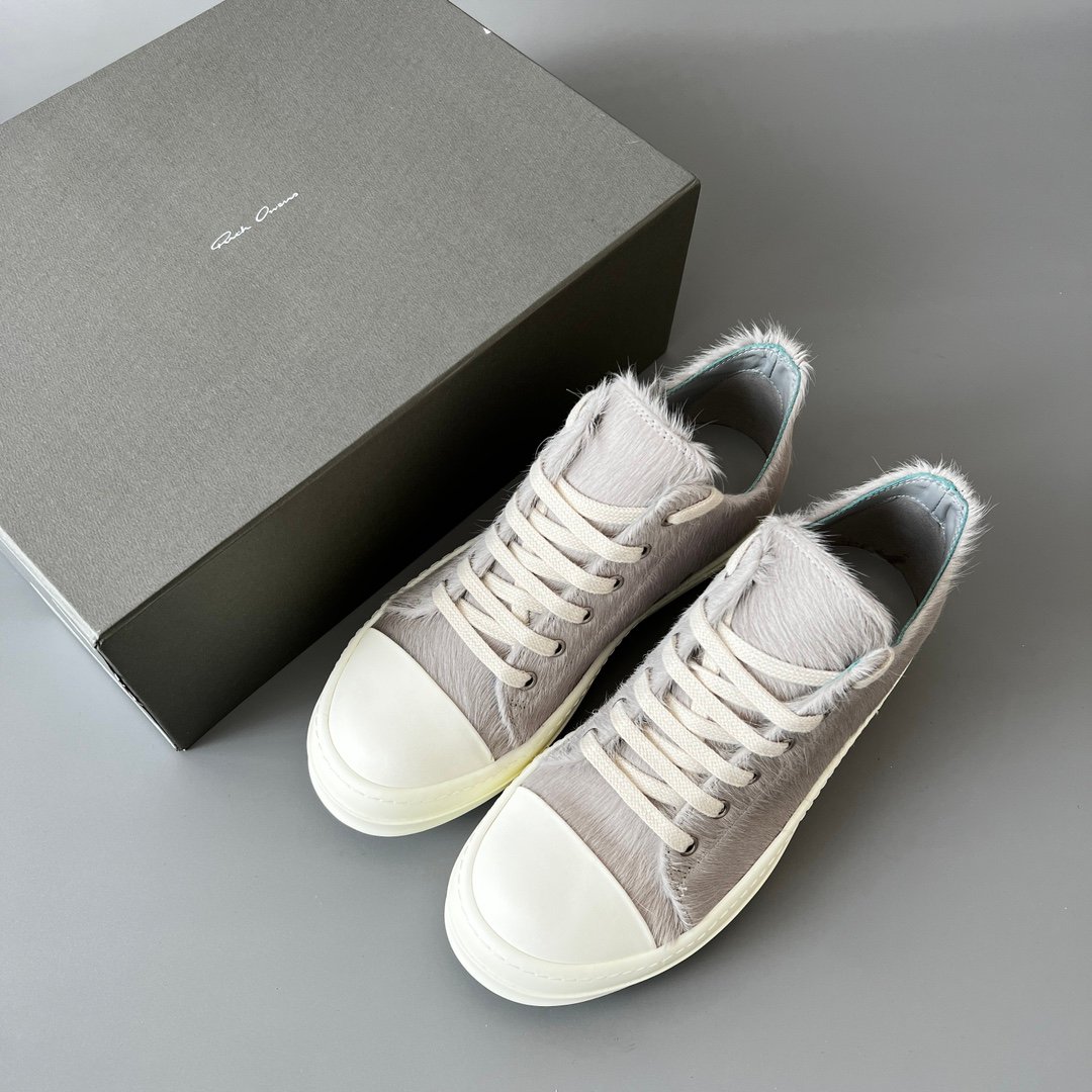 Aurora Custom Rick Owens Mainline Classic Ramones Low - Dust Grey Pony Hair (1:1 Deconstructed) - Image 9