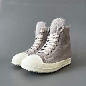 Aurora Custom Rick Owens Mainline High-Top - Premium Grey Pony Hair (1:1 Deconstructed)