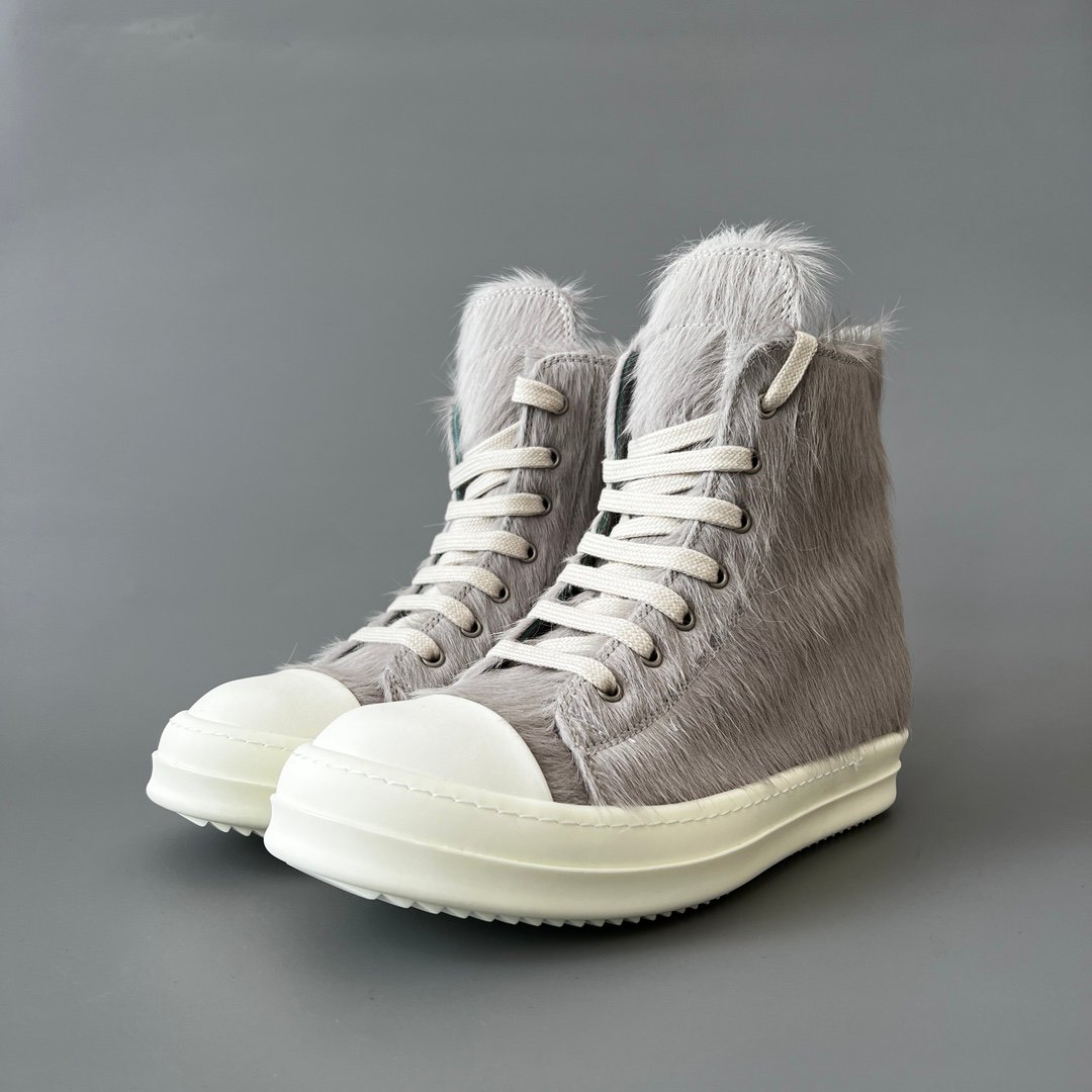 Aurora Custom Rick Owens Mainline High-Top - Premium Grey Pony Hair (1:1 Deconstructed)