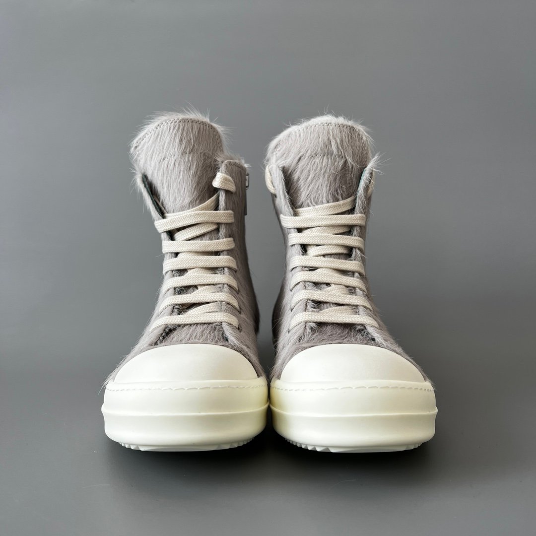 Aurora Custom Rick Owens Mainline High-Top - Premium Grey Pony Hair (1:1 Deconstructed) - Image 2