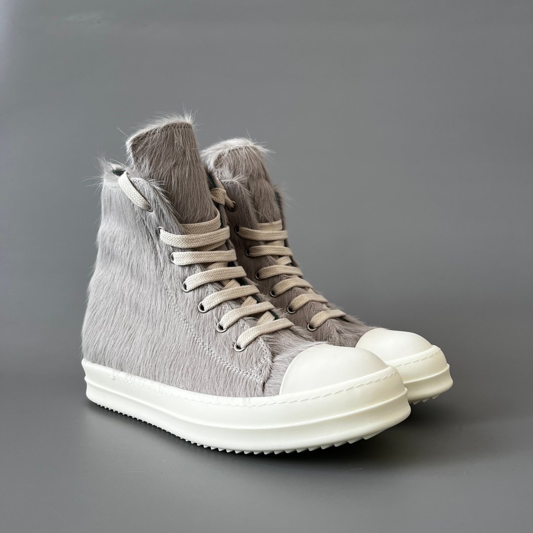 Aurora Custom Rick Owens Mainline High-Top - Premium Grey Pony Hair (1:1 Deconstructed) - Image 3