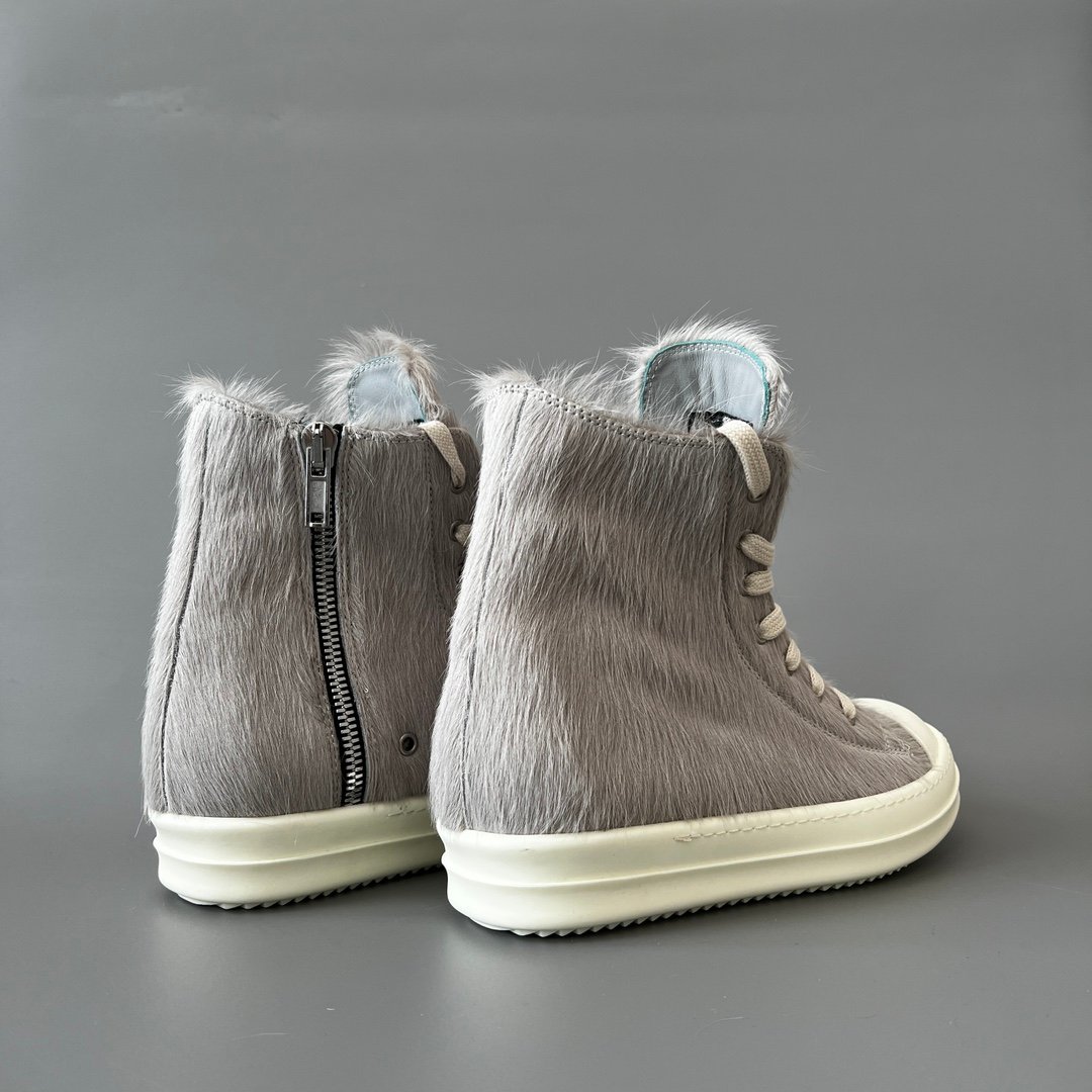 Aurora Custom Rick Owens Mainline High-Top - Premium Grey Pony Hair (1:1 Deconstructed) - Image 4
