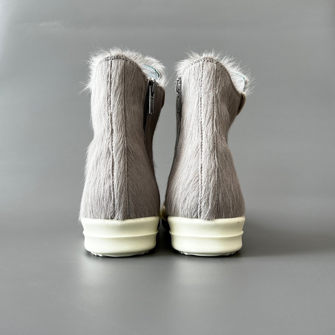 Aurora Custom Rick Owens Mainline High-Top - Premium Grey Pony Hair (1:1 Deconstructed) - Image 5
