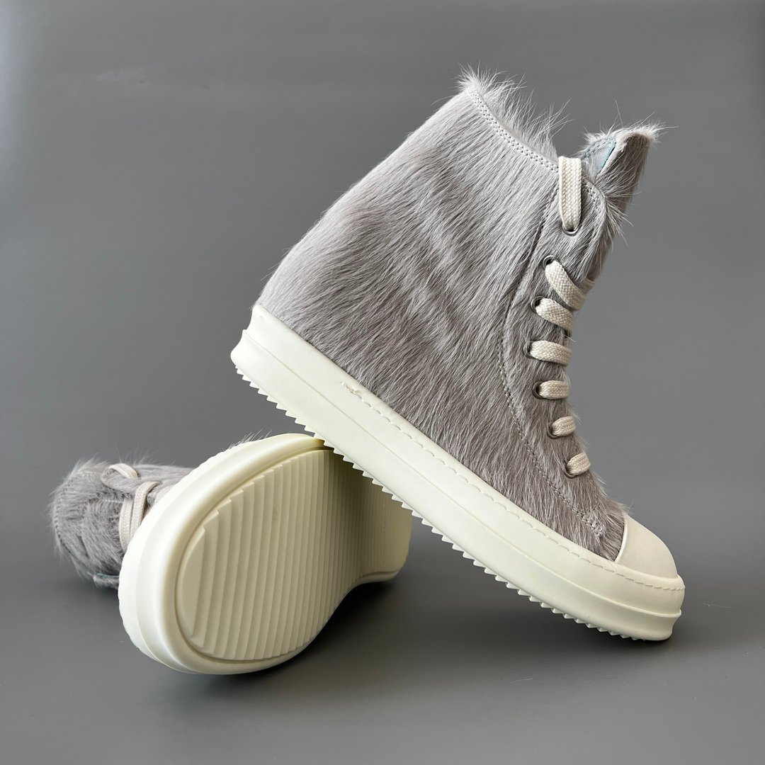 Aurora Custom Rick Owens Mainline High-Top - Premium Grey Pony Hair (1:1 Deconstructed) - Image 7