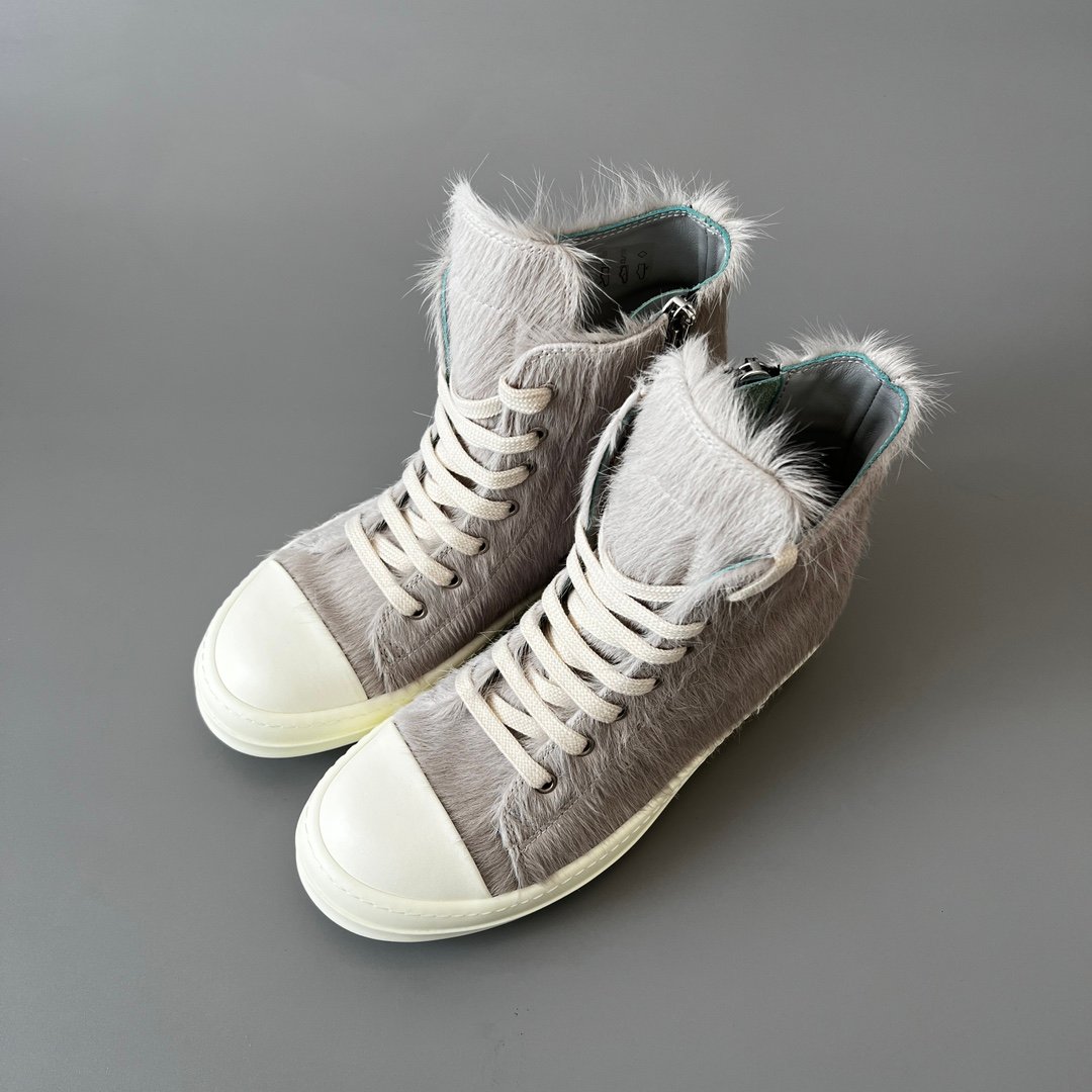 Aurora Custom Rick Owens Mainline High-Top - Premium Grey Pony Hair (1:1 Deconstructed) - Image 8