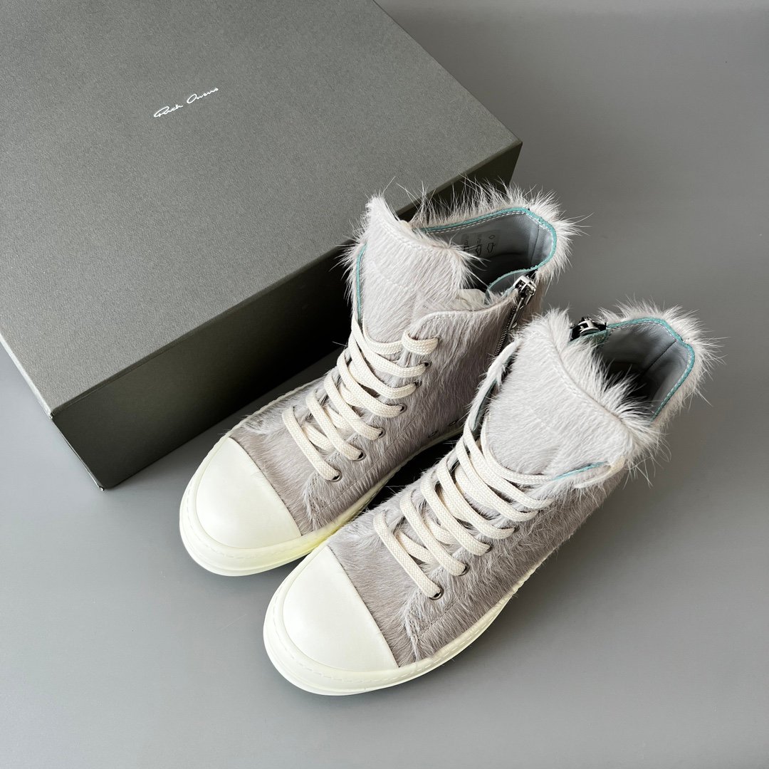 Aurora Custom Rick Owens Mainline High-Top - Premium Grey Pony Hair (1:1 Deconstructed) - Image 9
