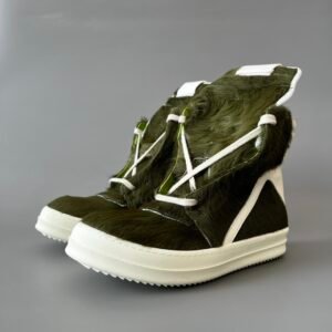 Aurora Custom Rick Owens Mainline Geobasket - Olive Green Pony Hair & Milk Leather (1:1 Deconstructed)
