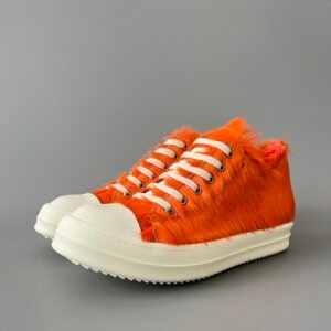 Aurora Custom Rick Owens Mainline Classic Ramones Low - Vibrant Orange Pony Hair (1:1 Deconstructed)