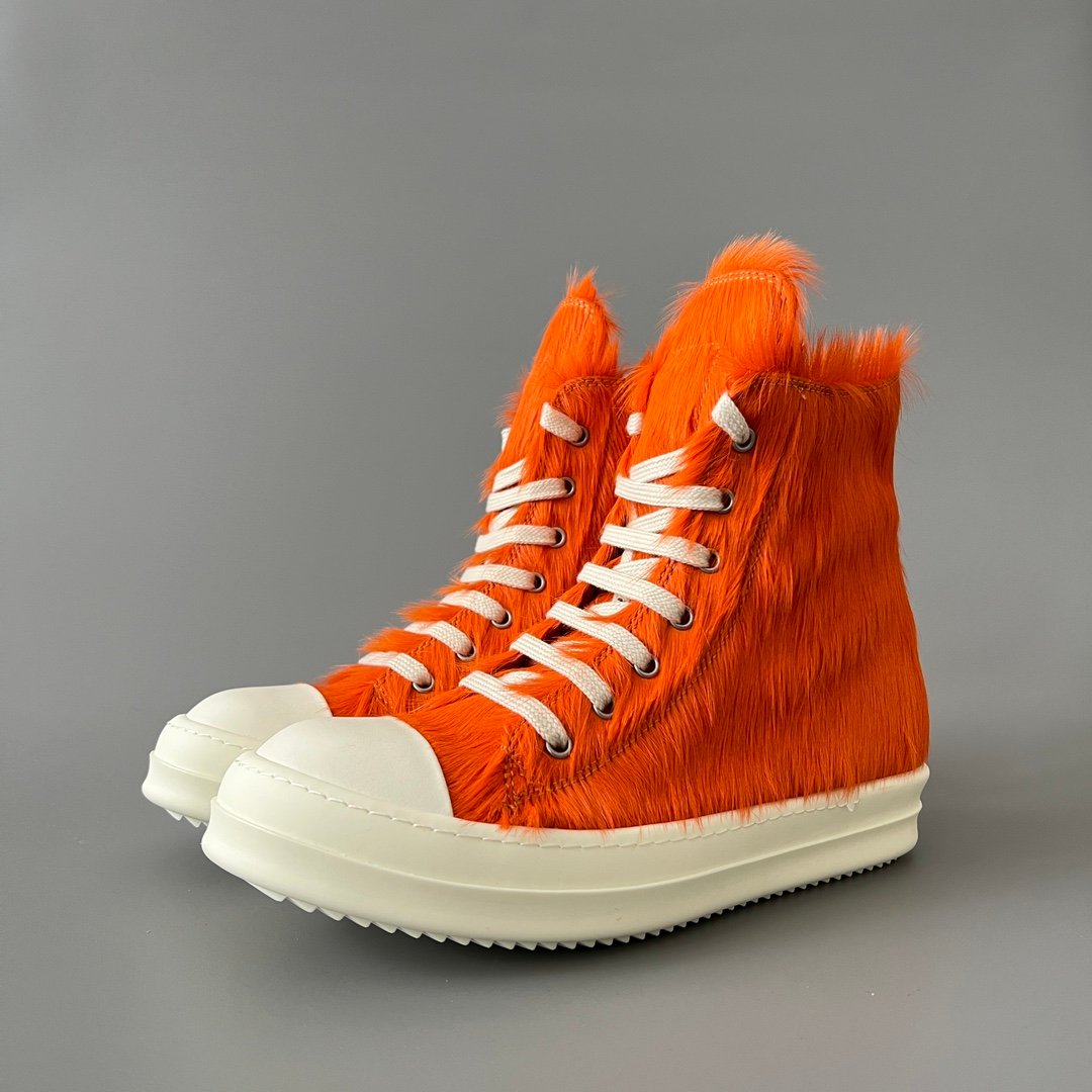 Aurora Custom Rick Owens Mainline High-Top - Premium Orange Pony Hair (1:1 Deconstructed)