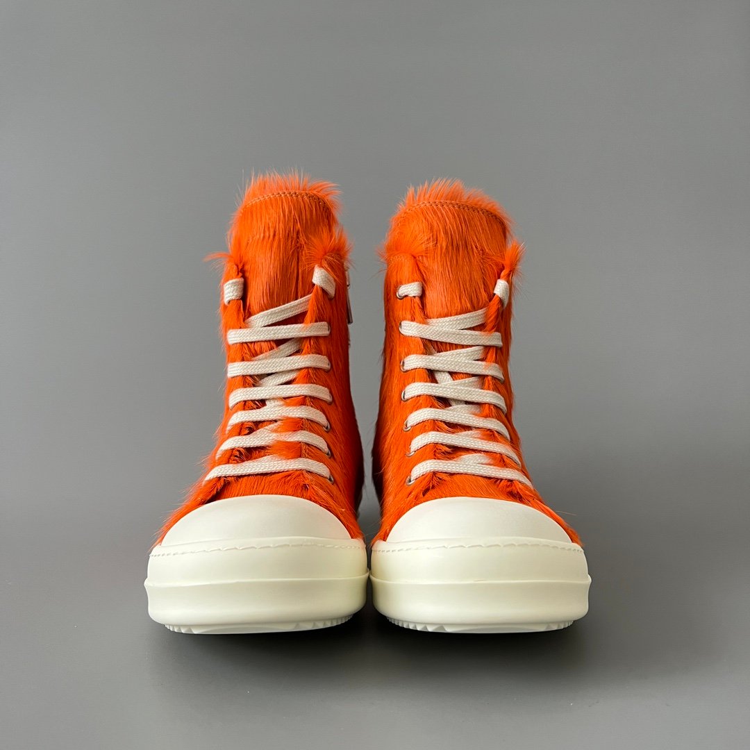 Aurora Custom Rick Owens Mainline High-Top - Premium Orange Pony Hair (1:1 Deconstructed) - Image 2