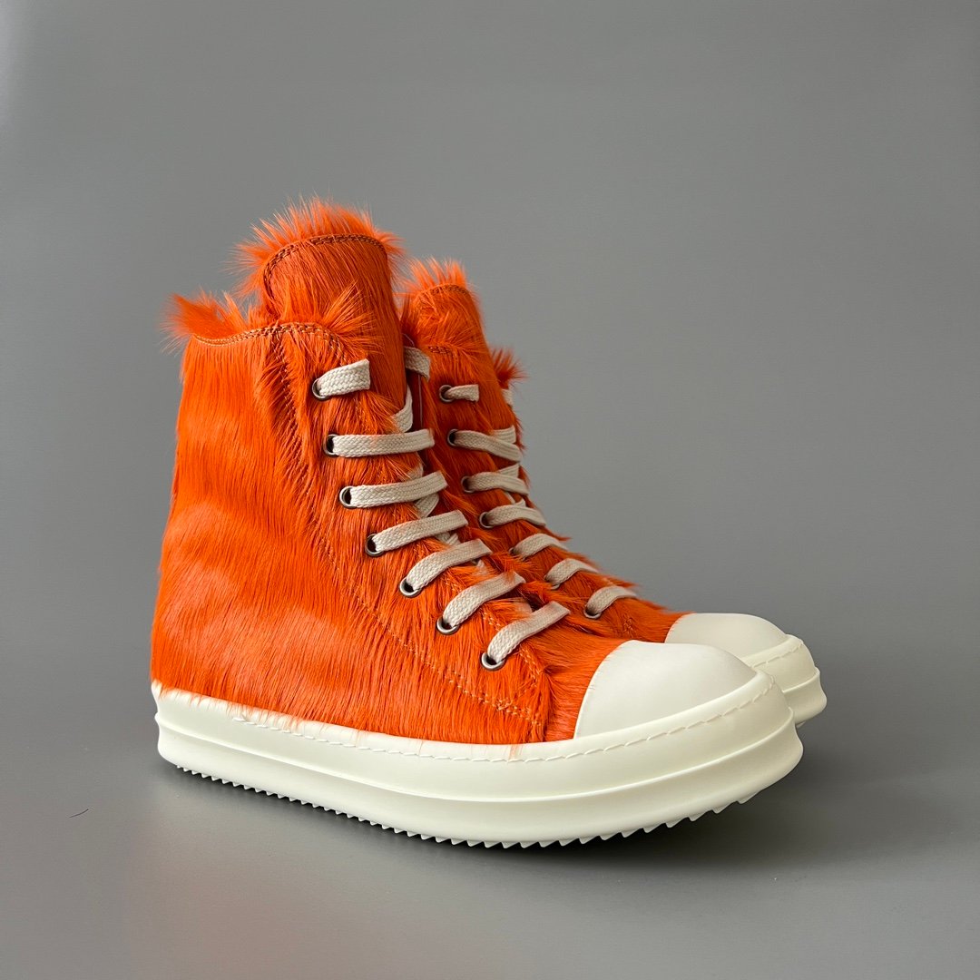 Aurora Custom Rick Owens Mainline High-Top - Premium Orange Pony Hair (1:1 Deconstructed) - Image 3