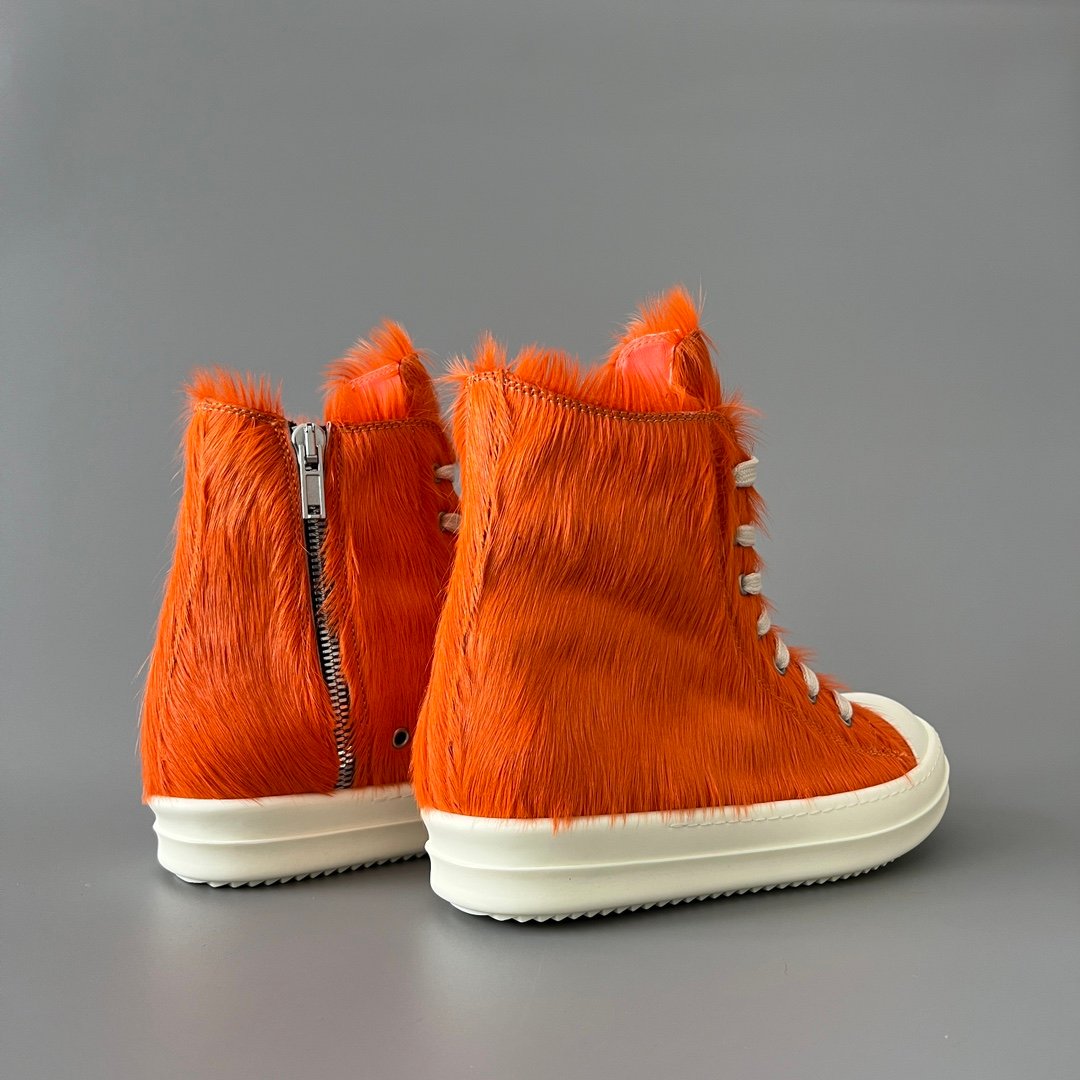 Aurora Custom Rick Owens Mainline High-Top - Premium Orange Pony Hair (1:1 Deconstructed) - Image 4