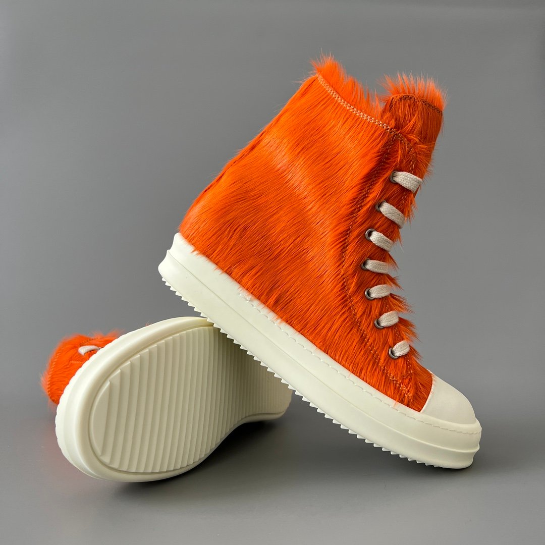 Aurora Custom Rick Owens Mainline High-Top - Premium Orange Pony Hair (1:1 Deconstructed) - Image 6