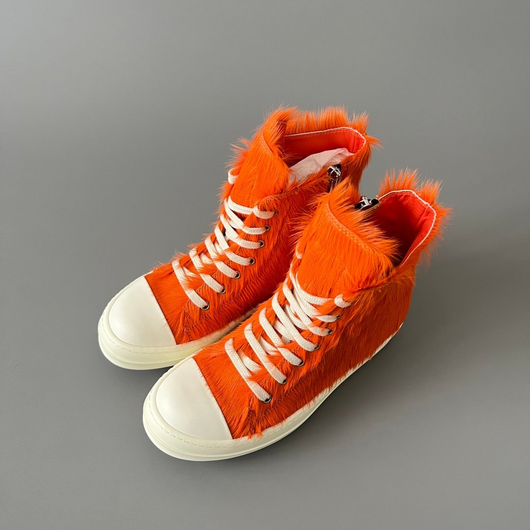 Aurora Custom Rick Owens Mainline High-Top - Premium Orange Pony Hair (1:1 Deconstructed) - Image 7