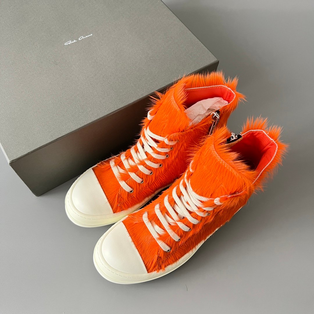 Aurora Custom Rick Owens Mainline High-Top - Premium Orange Pony Hair (1:1 Deconstructed) - Image 8