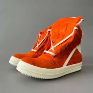 Aurora Custom Rick Owens Mainline Geobasket - Olive Orange Pony Hair & Milk Leather (1:1 Deconstructed)