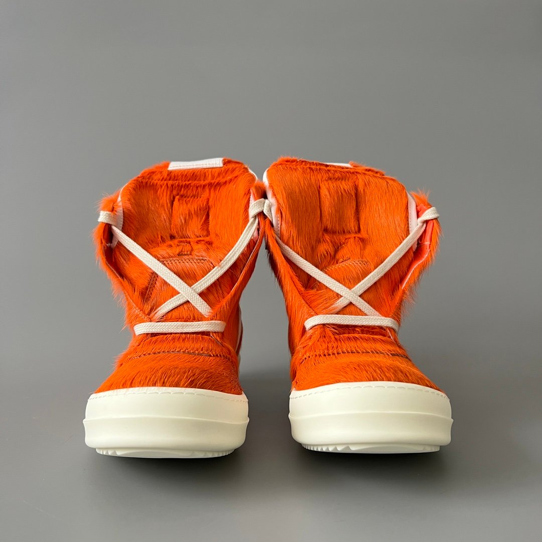 Aurora Custom Rick Owens Mainline Geobasket - Olive Orange Pony Hair & Milk Leather (1:1 Deconstructed) - Image 2