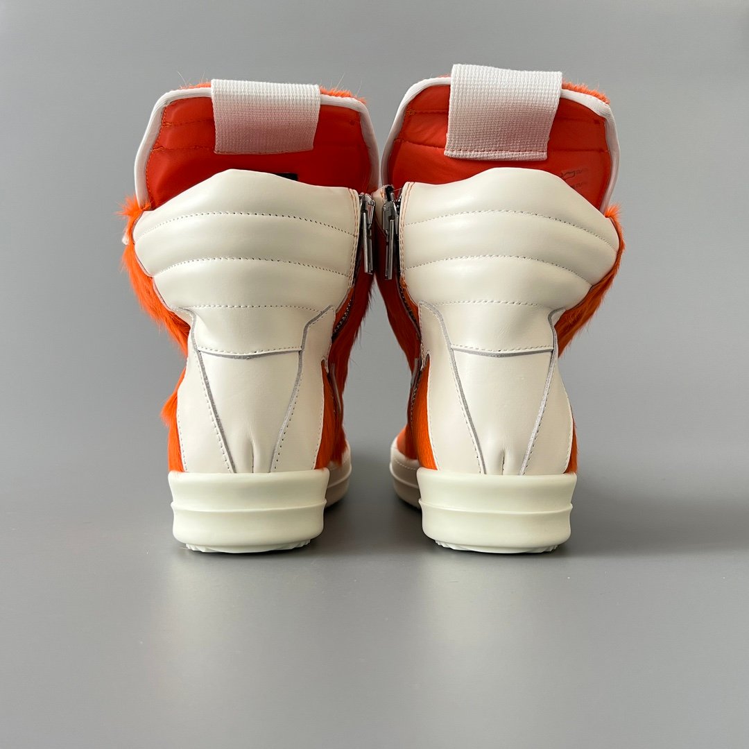 Aurora Custom Rick Owens Mainline Geobasket - Olive Orange Pony Hair & Milk Leather (1:1 Deconstructed) - Image 5