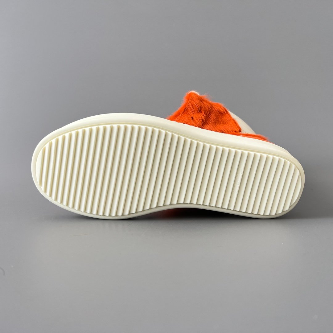 Aurora Custom Rick Owens Mainline Geobasket - Olive Orange Pony Hair & Milk Leather (1:1 Deconstructed) - Image 6