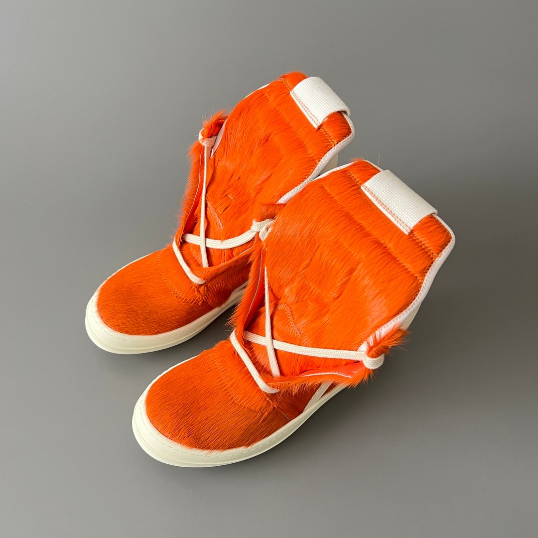 Aurora Custom Rick Owens Mainline Geobasket - Olive Orange Pony Hair & Milk Leather (1:1 Deconstructed) - Image 8