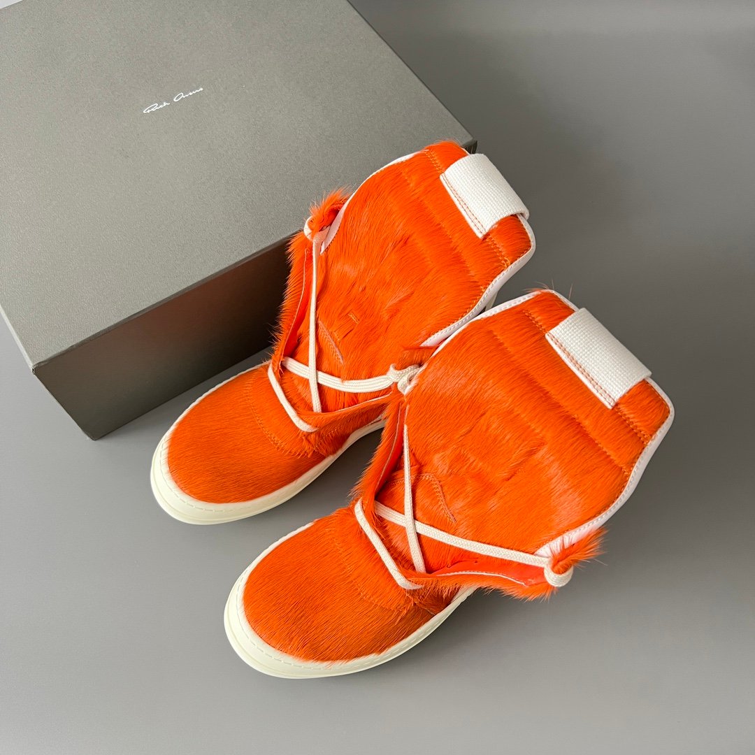 Aurora Custom Rick Owens Mainline Geobasket - Olive Orange Pony Hair & Milk Leather (1:1 Deconstructed) - Image 9