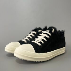 Aurora Custom Rick Owens Mainline Classic Ramones Low - Black Pony Hair (1:1 Deconstructed)