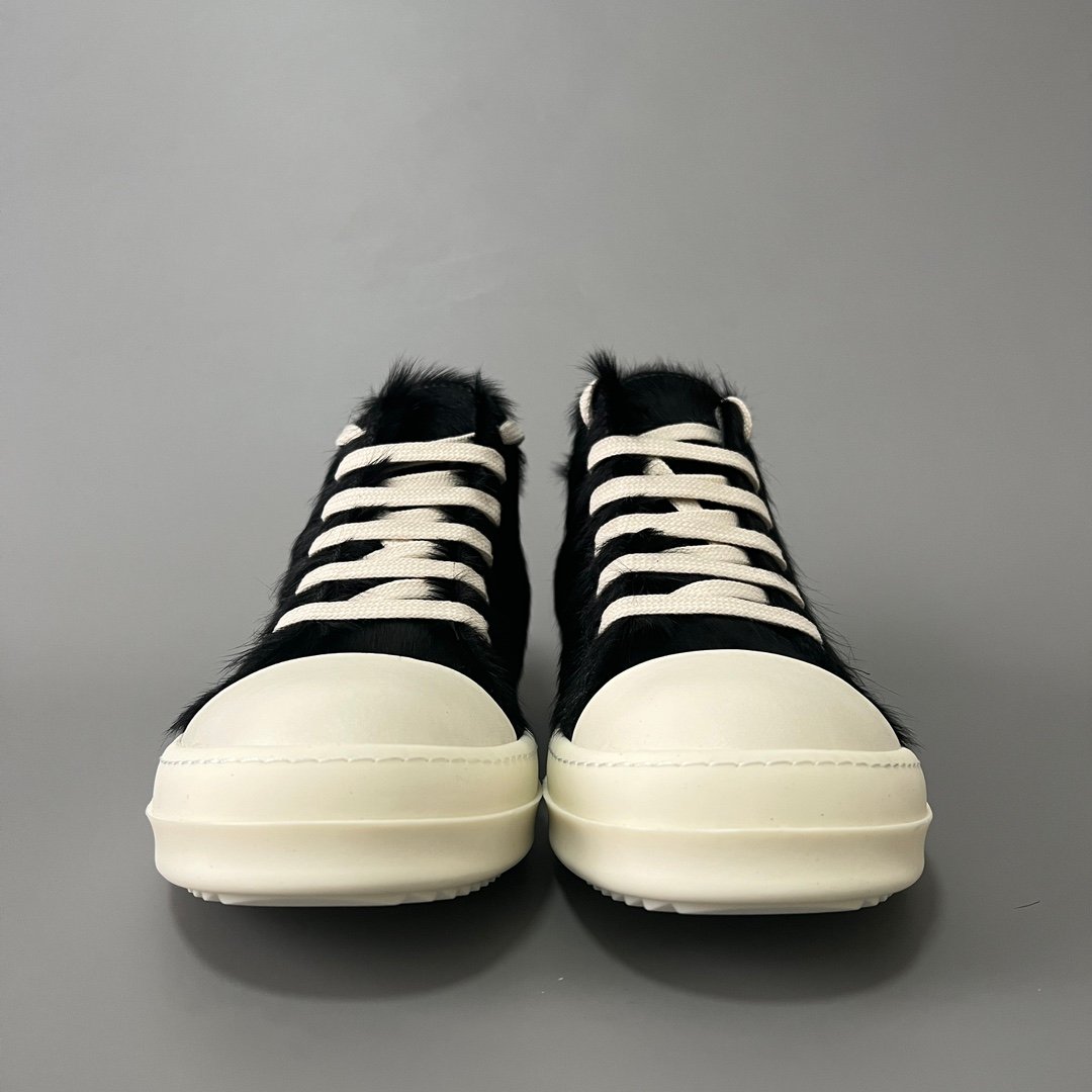 Aurora Custom Rick Owens Mainline Classic Ramones Low - Black Pony Hair (1:1 Deconstructed) - Image 2