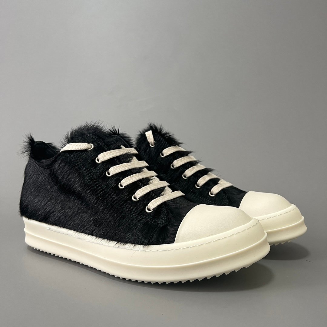 Aurora Custom Rick Owens Mainline Classic Ramones Low - Black Pony Hair (1:1 Deconstructed) - Image 3