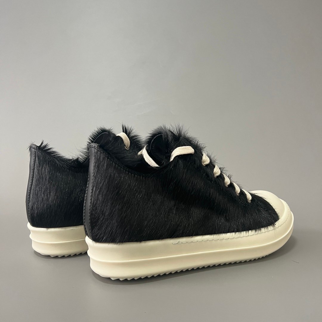 Aurora Custom Rick Owens Mainline Classic Ramones Low - Black Pony Hair (1:1 Deconstructed) - Image 4