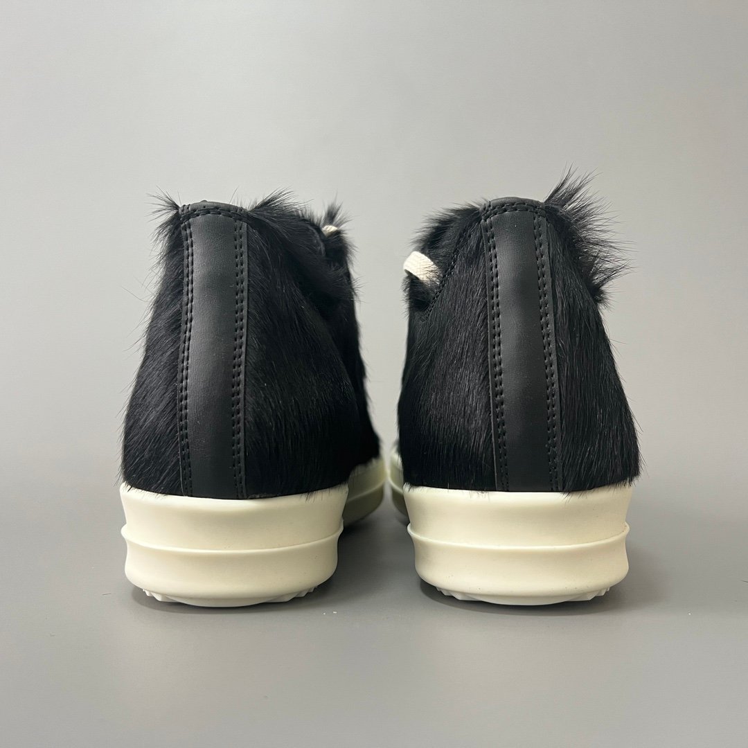 Aurora Custom Rick Owens Mainline Classic Ramones Low - Black Pony Hair (1:1 Deconstructed) - Image 5