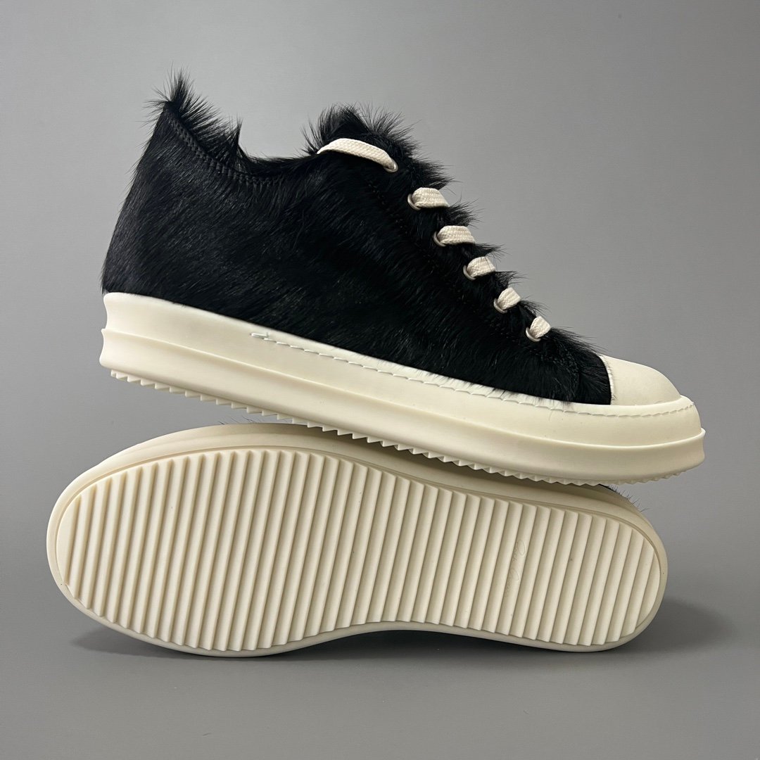 Aurora Custom Rick Owens Mainline Classic Ramones Low - Black Pony Hair (1:1 Deconstructed) - Image 6