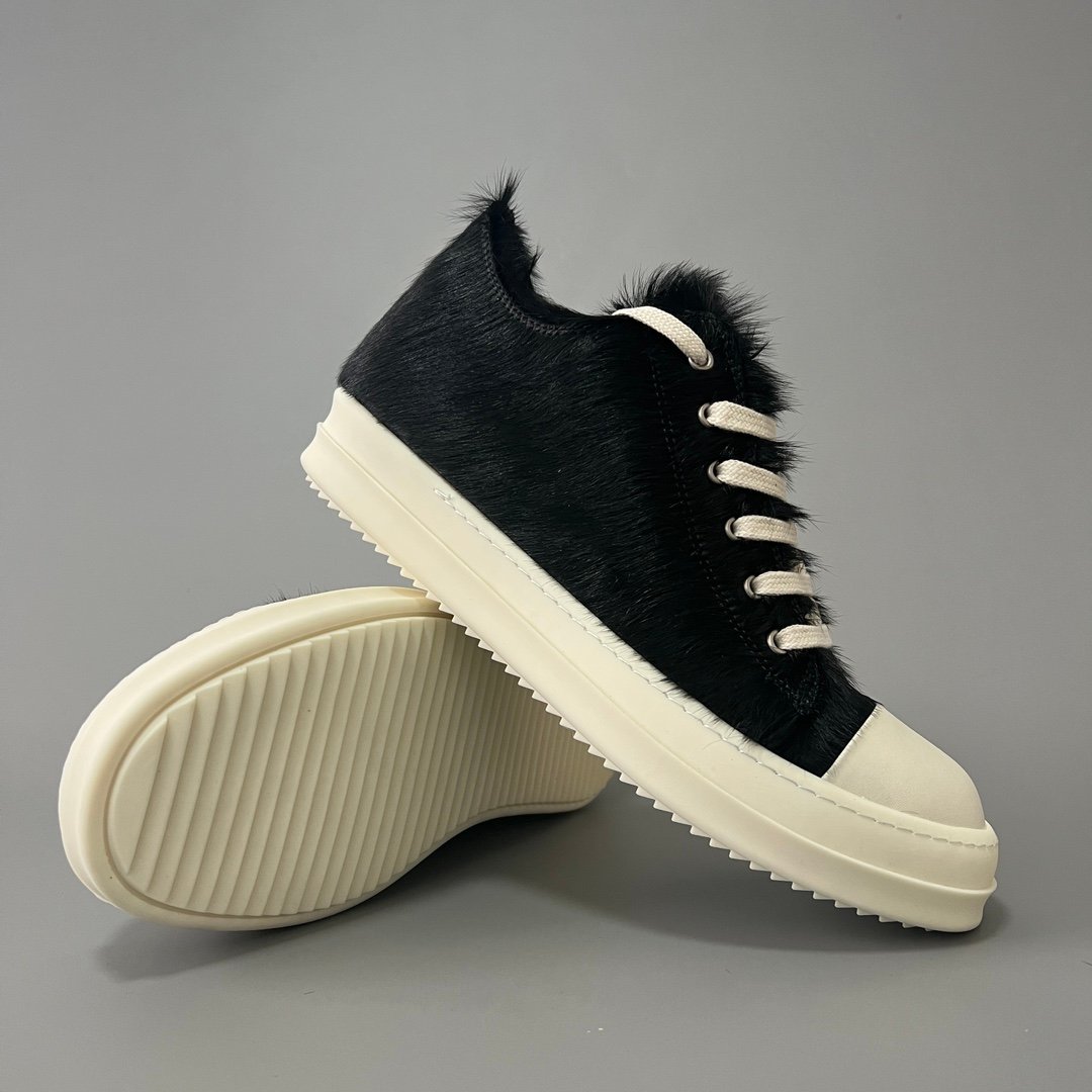 Aurora Custom Rick Owens Mainline Classic Ramones Low - Black Pony Hair (1:1 Deconstructed) - Image 7