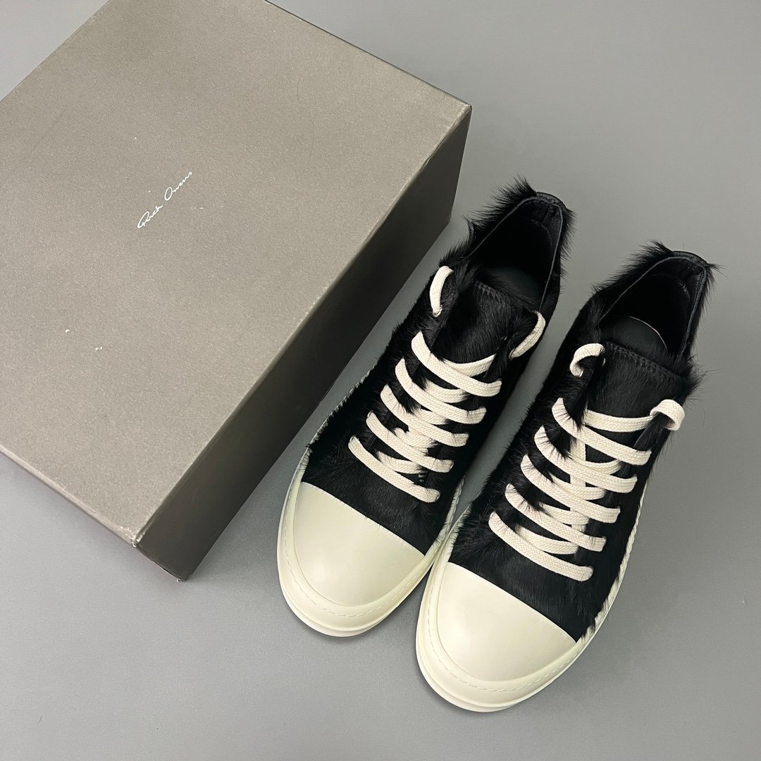 Aurora Custom Rick Owens Mainline Classic Ramones Low - Black Pony Hair (1:1 Deconstructed) - Image 9