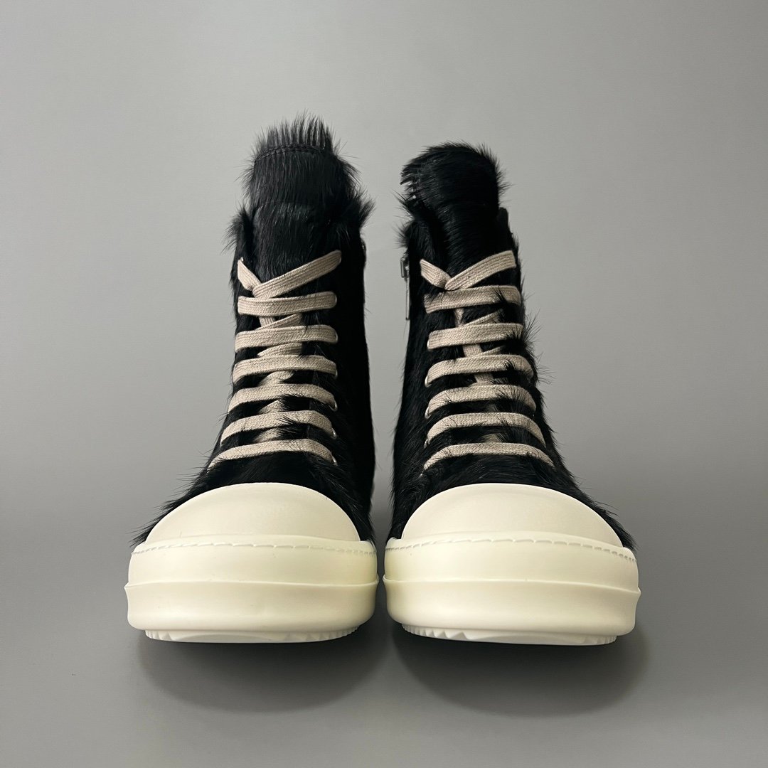 Aurora Custom Rick Owens Mainline High-Top - Premium Black Pony Hair (1:1 Deconstructed) - Image 2
