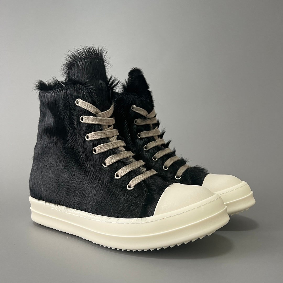 Aurora Custom Rick Owens Mainline High-Top - Premium Black Pony Hair (1:1 Deconstructed) - Image 3