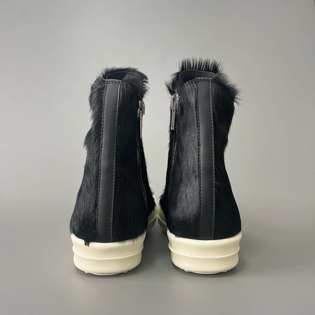 Aurora Custom Rick Owens Mainline High-Top - Premium Black Pony Hair (1:1 Deconstructed) - Image 4