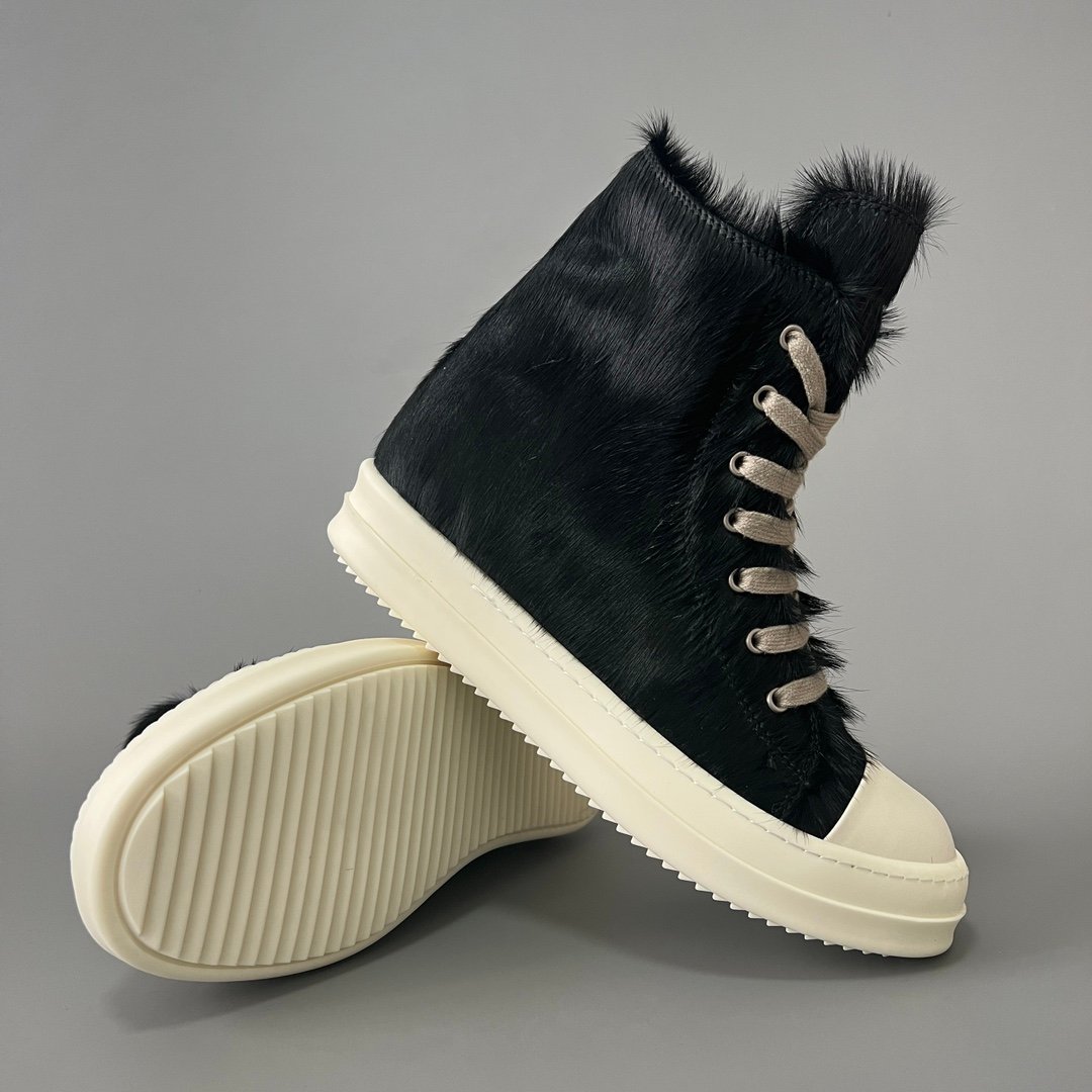 Aurora Custom Rick Owens Mainline High-Top - Premium Black Pony Hair (1:1 Deconstructed) - Image 6