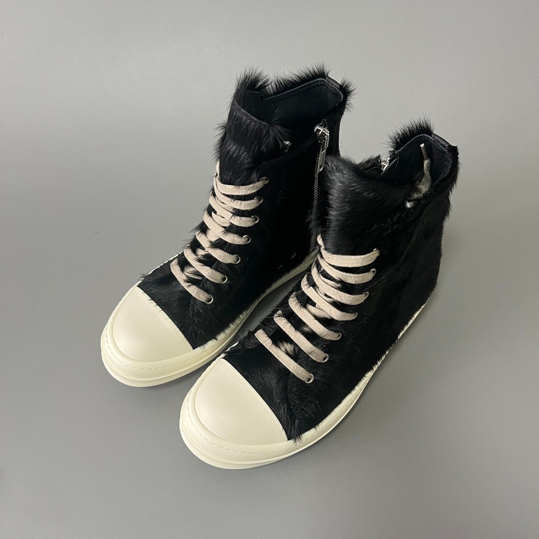 Aurora Custom Rick Owens Mainline High-Top - Premium Black Pony Hair (1:1 Deconstructed) - Image 7