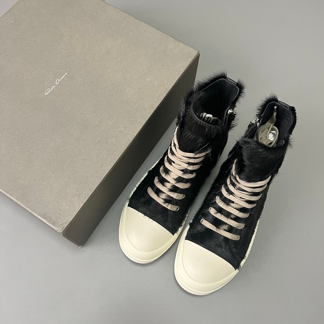 Aurora Custom Rick Owens Mainline High-Top - Premium Black Pony Hair (1:1 Deconstructed) - Image 8